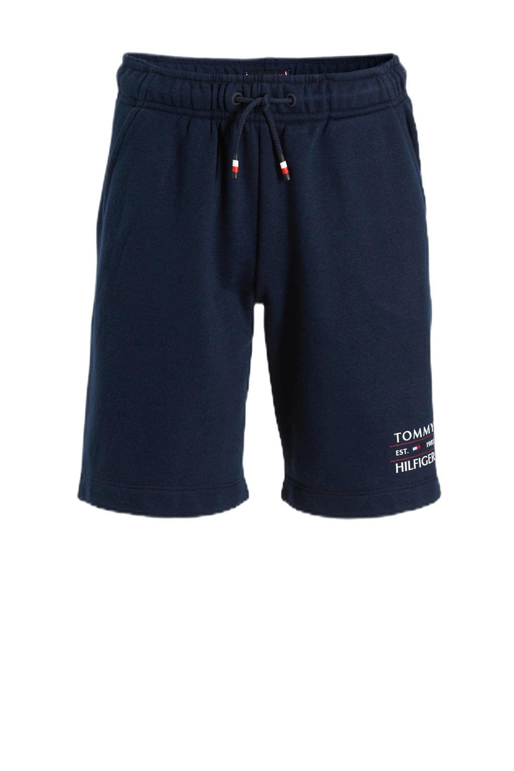 Marineblauwe jongens Tommy Hilfiger sweatshort van katoen met elastische tailleband met koord en logo dessin