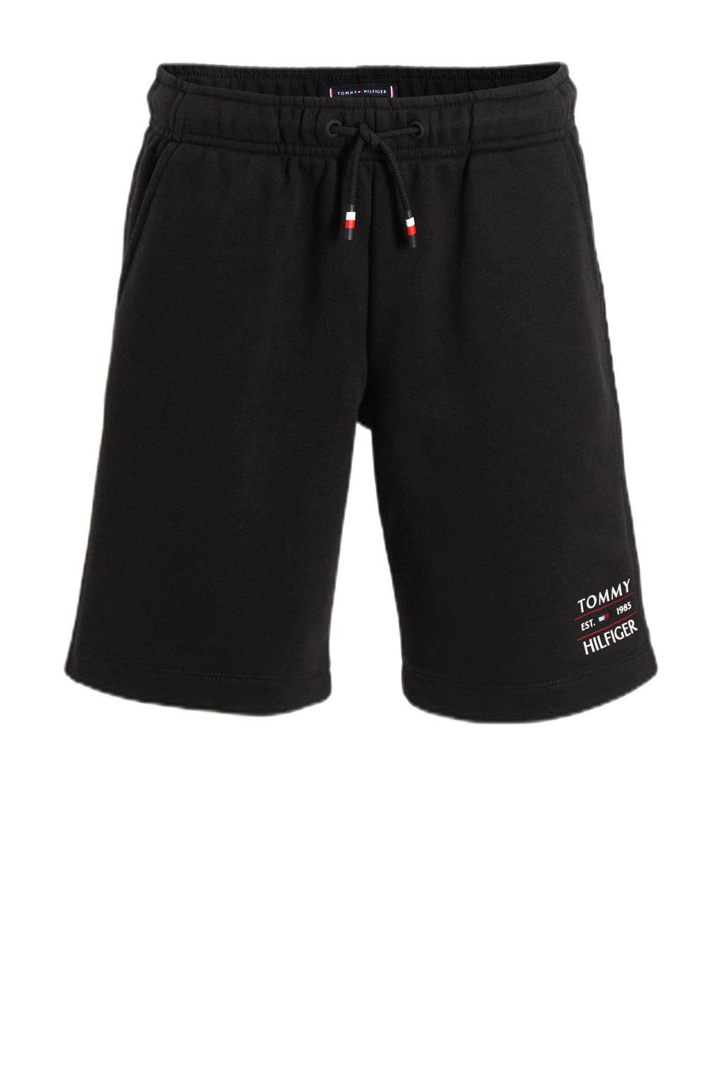 Zwarte jongens Tommy Hilfiger sweatshort van katoen met elastische tailleband met koord en logo dessin