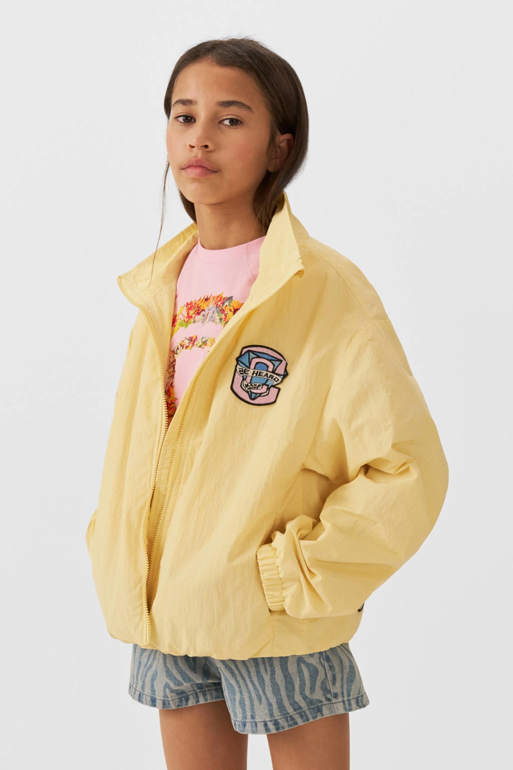 Gele meisjes Coolcat jas Evi van polyester met printopdruk, lange mouwen, opstaande kraag en ritssluiting