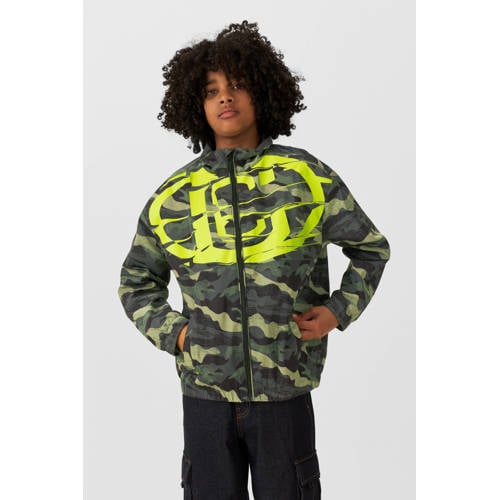 Coolcat jas Quint met printopdruk legergroen Jongens Polyester Opstaande kraag