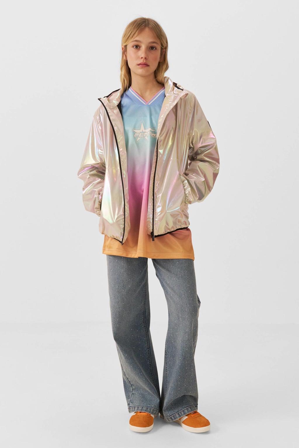 Zilver en roze meisjes Coolcat jas Pearl van polyester met logo dessin, lange mouwen, capuchon en ritssluiting