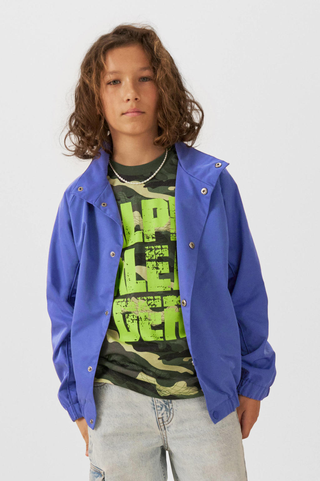 Paarse jongens Coolcat Jas Rico van polyester met backprint, lange mouwen, opstaande kraag en drukknoopsluiting
