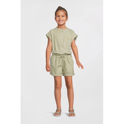 Me & My Monkey twill jumpsuit lichtkhaki Playsuit Groen Meisjes Katoen Ronde hals