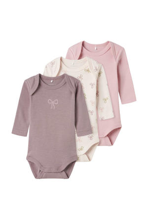 romper NBFBODY - mauve/roze/ecru (set van 3)