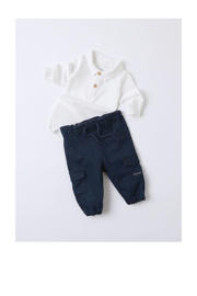 thumbnail: Donkerblauwe jongens NAME IT BABY baby cargobroek van katoen met elastische tailleband met koord en effen
