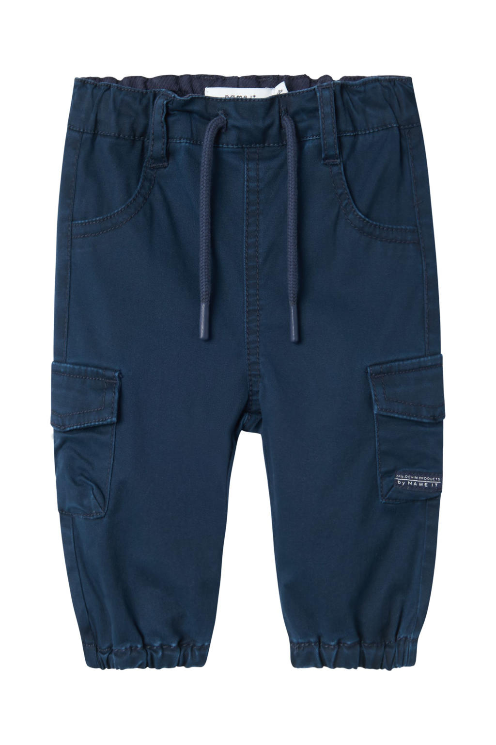 Donkerblauwe jongens NAME IT BABY baby cargobroek van katoen met elastische tailleband met koord en effen