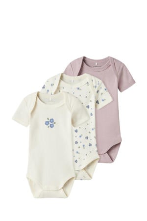 romper NBFBODY - ecru/mauve (set van 3)