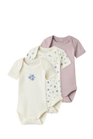 romper NBFBODY - ecru/mauve (set van 3)