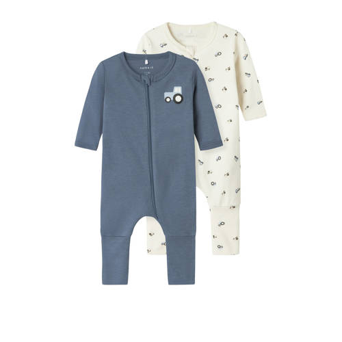 NAME IT BABY pyjama NBMNIGHTSUIT - set van 2 blauw/ecru Jongens Katoen Ronde hals