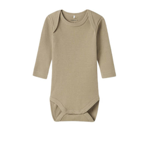 NAME IT BABY romper NBNBODY - set van 5 blauw/groen/beige Jongens Katoen Ronde hals