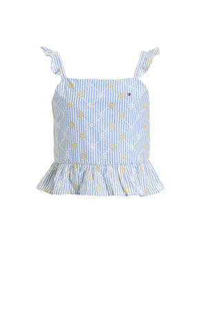 mouwloze top blauw broderie
