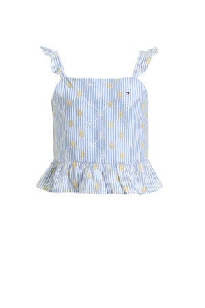mouwloze top blauw broderie