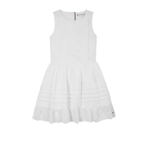 Tommy Hilfiger korte jurk broderie wit Meisjes Katoen Ronde hals Effen