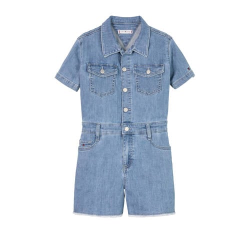 Tommy Hilfiger jumpsuit medium blue denim Blauw Meisjes Stretchkatoen Klassieke kraag