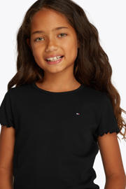 thumbnail: Zwarte meisjes Tommy Hilfiger T-shirt rib gebreid van stretchkatoen met effen, korte mouwen en ronde hals
