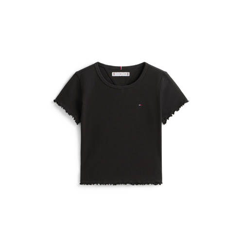 Tommy Hilfiger T-shirt zwart rib gebreid Meisjes Stretchkatoen Ronde hals - maat 164 afbeelding