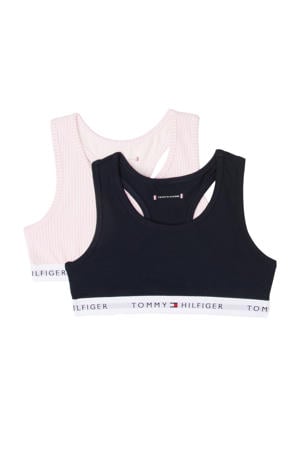 bh top - (set van 2) lichtroze/wit/marine blauw