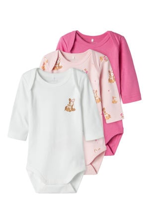 romper NBFBODY - roze/wit (set van 3)