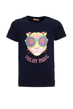 T-shirt met printopdruk donkerblauw