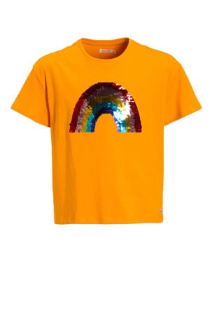 T-shirt met pailletten oranje