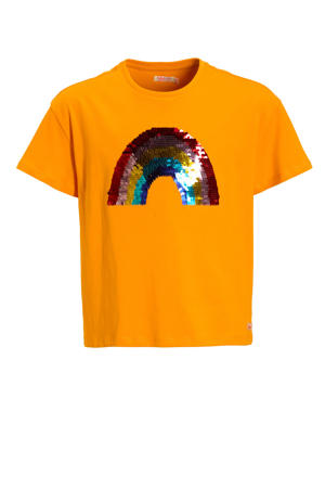 T-shirt met pailletten oranje
