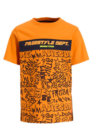 T-shirt met graffiti print oranje