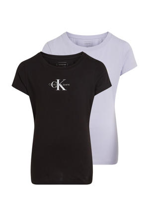 T-shirt - (set van 2) zwart/lila