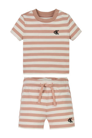 shirt + broek zalmroze/ecru