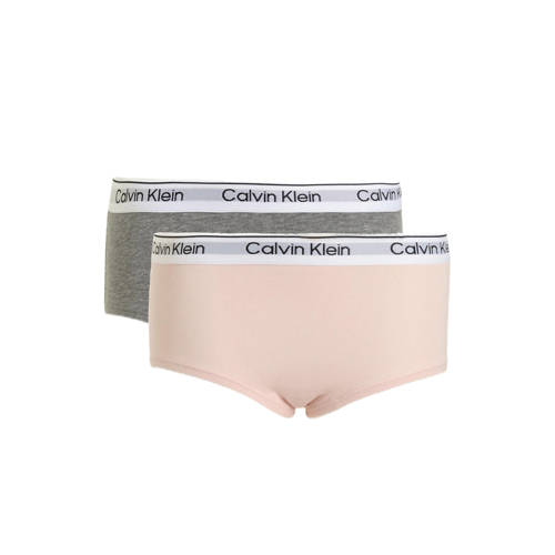Calvin Klein Hipster - set van 2 Zalmroze/grijs Slip Meisjes Stretchkatoen - maat 152/164 afbeelding