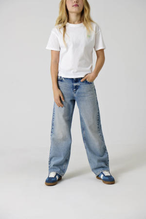 wide leg regular waist jeans light blue denim
