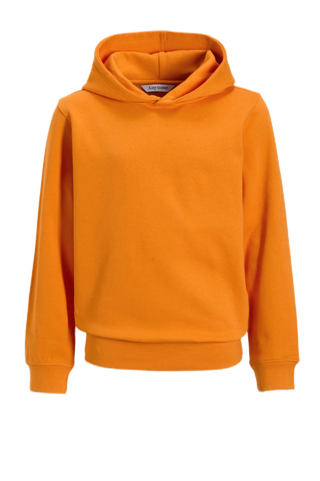 Oranje jongens anytime hoodie van katoen met effen, lange mouwen en capuchon