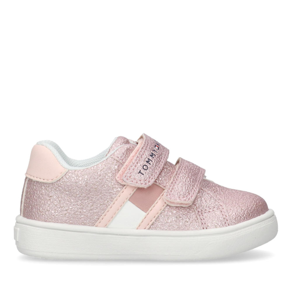 Roze meisjes Tommy Hilfiger sneakers van imitatieleer met klittenband