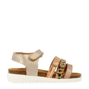 leren sandalen goud/panter