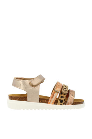 leren sandalen goud/panter