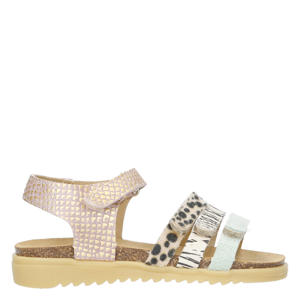   leren sandalen roze/groen/bruin