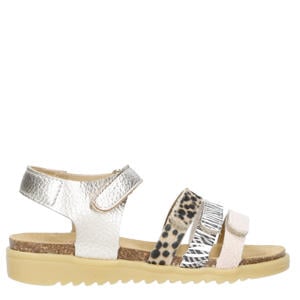 leren sandalen zilver/beige