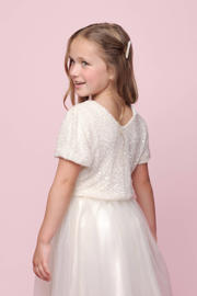 thumbnail: Witte meisjes Le Chic top van polyester met korte mouwen, boothals en pailletten