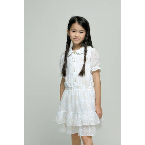 Le Chic midi jurk Offwhite Wit Meisjes Polyester Peter Pan-kraag Bloemen - maat 152 afbeelding
