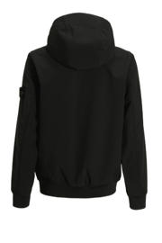 thumbnail: Zwarte jongens Stone Island softshell jas van polyester met effen, lange mouwen, capuchon en ritssluiting