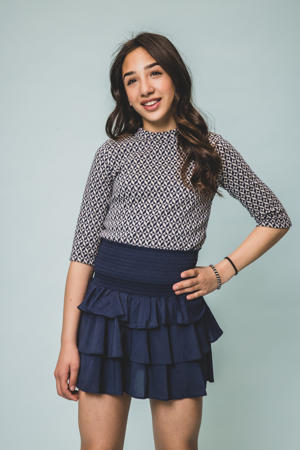 top met col blauw fijn gebreid