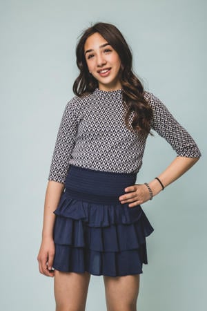 top met col blauw fijn gebreid