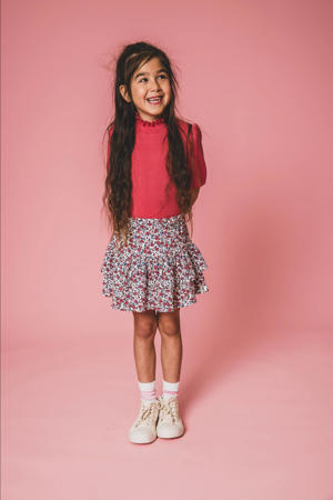 top met col roze rib gebreid