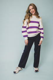 thumbnail: Donkerblauwe meisjes LOOXS 10sixteen loose casual broek van polyester met regular waist en elastische tailleband met koord
