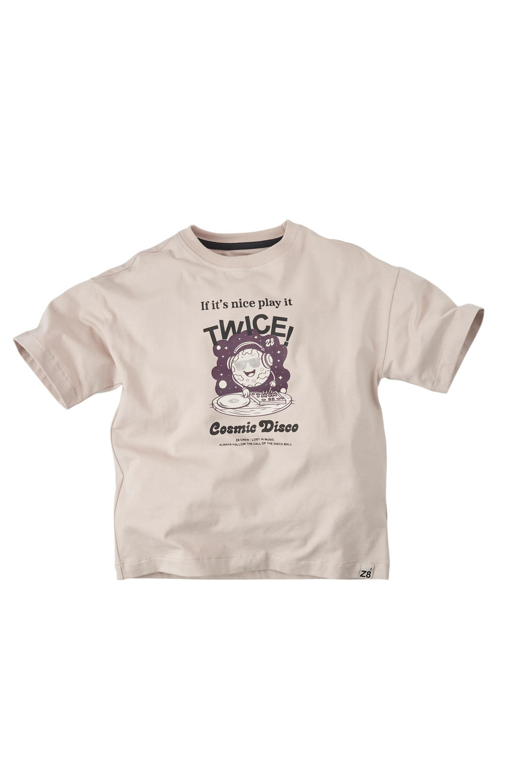 Beige jongens Z8 T-shirt Raff van stretchkatoen met printopdruk, korte mouwen en ronde hals