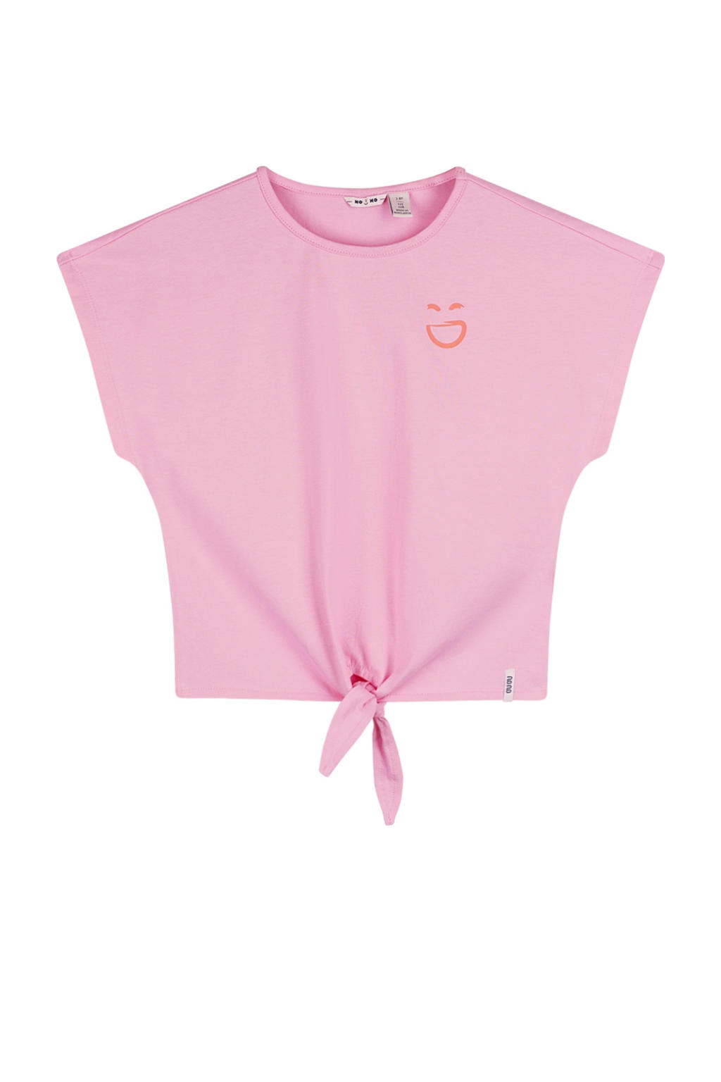 Roze meisjes NONO T-shirt van stretchkatoen met backprint, korte mouwen, ronde hals en knoopdetail