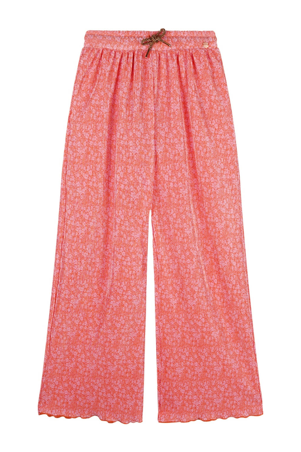 Oranje meisjes NONO loose casual broek van polyester met regular waist en elastische tailleband met koord
