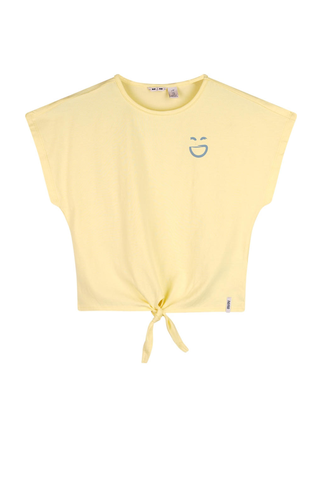Gele meisjes NONO T-shirt van stretchkatoen met backprint, korte mouwen, ronde hals en knoopdetail