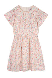 thumbnail: Ecru, ivoor en multikleurige meisjes NONO zomerjurk van polyester met bloemenprint, korte mouwen en ronde hals
