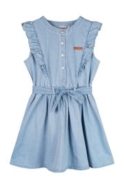 thumbnail: Light blue denim meisjes NONO spijkerjurk van stretchdenim met effen en ronde hals