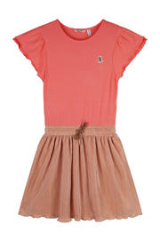 thumbnail: Oranje en zandkleurige meisjes NONO midi jurk van polyester met backprint, korte mouwen en ronde hals